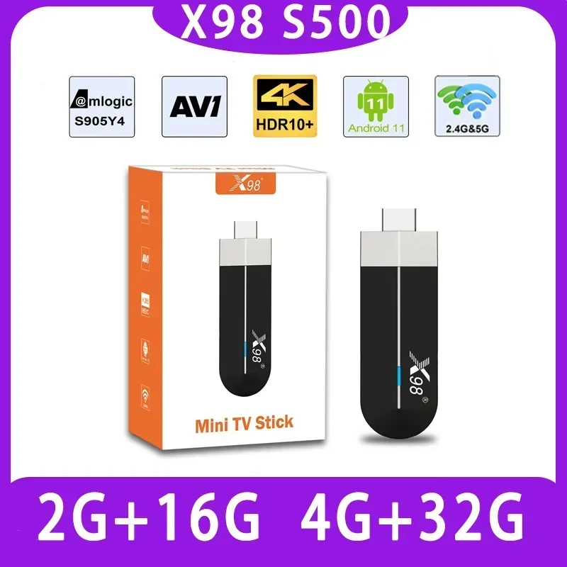 X98 S500 2GB+16GB 4GB+32GB Amlogic S905Y4 TV Stick AV1 Android 11 Set Top Box Bluetooth 4K HD Dual Band WiFi Cast TV Box