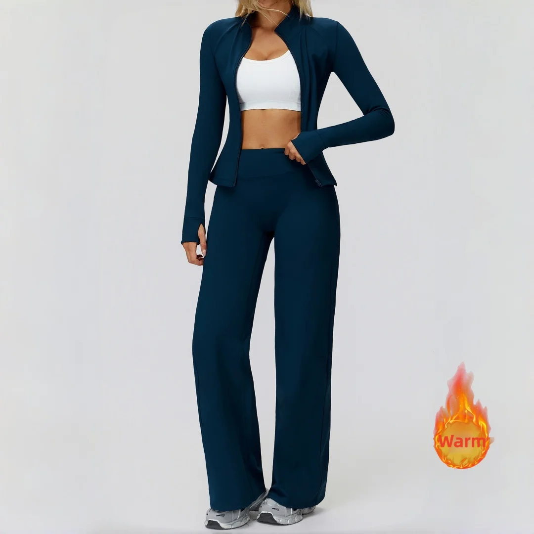 

Windproof Warm Fleece Yoga Set Sports Casual Pants Long Sleeves Zipper Set Push-up Outdoor Running Workout Clothes Gym Tracksuit