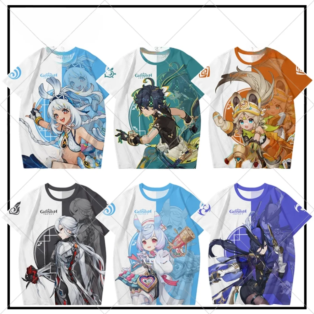 Genshin Impact 3D T Shirt Women Men Kinich Kachina Mualani Sigewinne Charlotte Arlecchino Clorinde Cosplay Anime Cartoon Tee Top