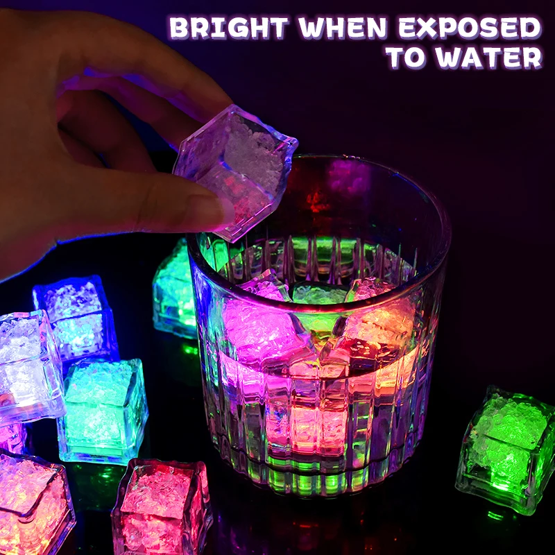 5pcs LED Ice Cubes Multi Color Flashing Glow in the Dark Light Up Ice Cubes Bathtub Toys for Bar Club Drinking Party Wine Decor