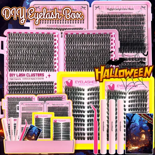 Caja de regalo Ki de pestañas postizas individuales de longitud mixta, extensiones de pestañas de aspecto grueso natural con unión de pestañas, sello y pinzas.