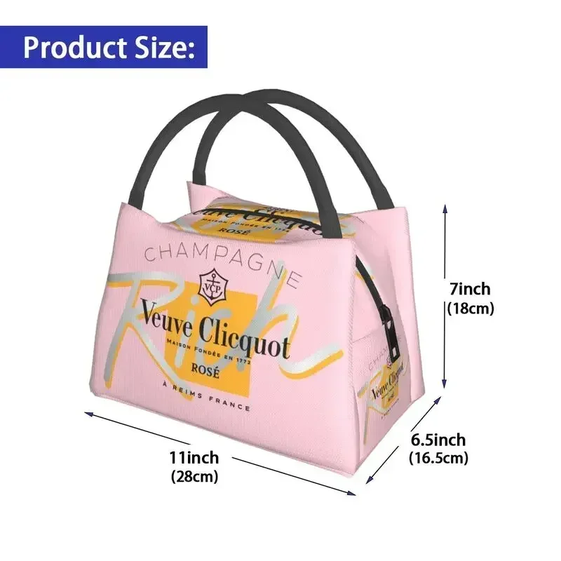 Clicquot Insulated Lunch Bags for Women Resuable Champagne Cooler Thermal Bento Box Work Picnic