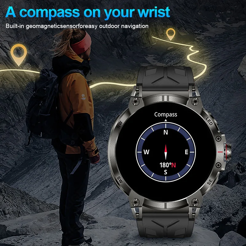 LIGE New Men Smart Watch 760mah Large Battery 1.85'' Screen LED Flashlight Compass 100+ Sports Tracker Bluetooth Call Smartwatch