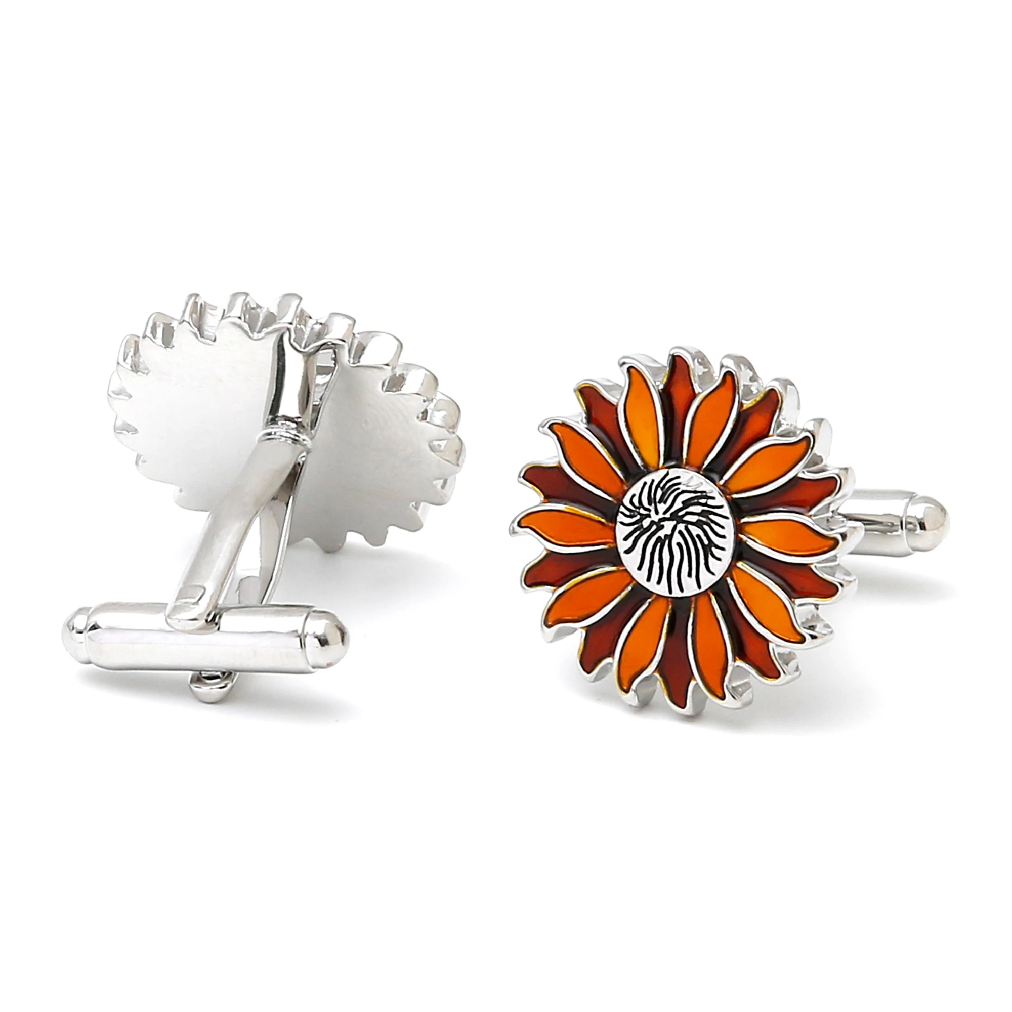 أزرار أكمام للرجال XK24014 لطيف عباد الشمس الفن تصميم فضي اللون النحاس فستان قميص أزرار أكمام مجوهرات