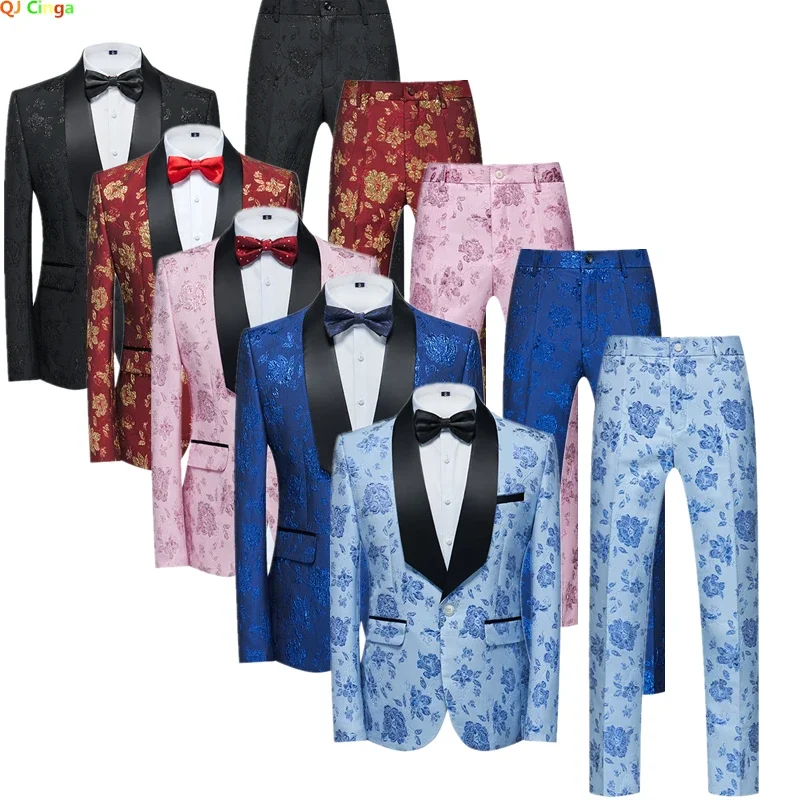 New Autumn Golden-Red Men's Two-piece, Europe SizeSlim Fit Jacket with Trousers,Suitable for Wedding Parties Stage Performances.
