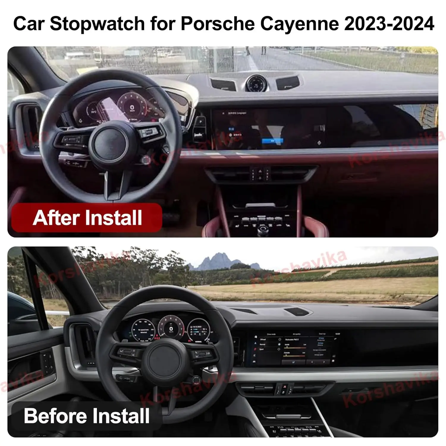 Dashboard Sport Chrono Clock Instrument Panel For Porsche Cayenne 2023 2024 Interior Upgrade Center Console Compass Timer Black Dial US Stock