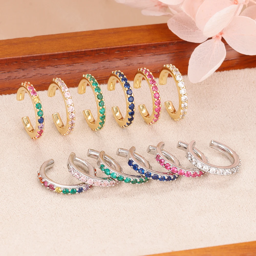 1PC Stainless Steel Rainbow CZ Cuff Wrap Clip On Earrings Women Girls Climber Ear Cartilage Bone Clips Fake Earring Non Piercing