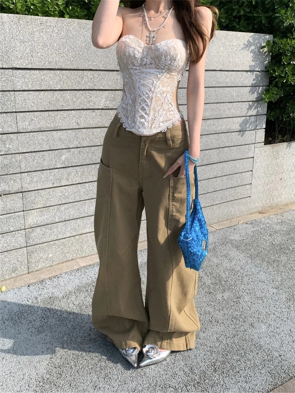 

American Style Khaki Wide Leg Jeans Women's Casual Loose Slimming Versatile Workwear Long Pants Spring 2026 New Arrival
