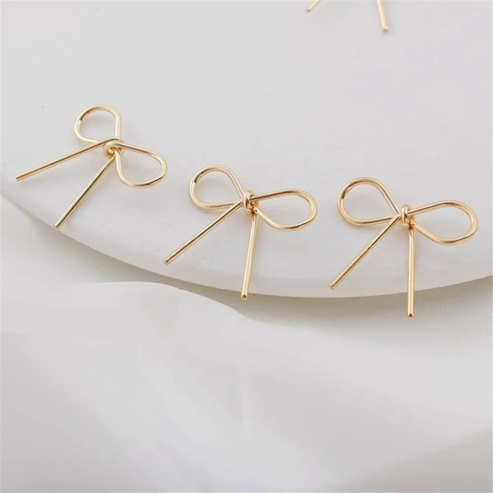 

14K Gold-Wrapped Glossy Bow, DIY Handmade Jewelry, Electroplated Pendant Material, 20x22mm