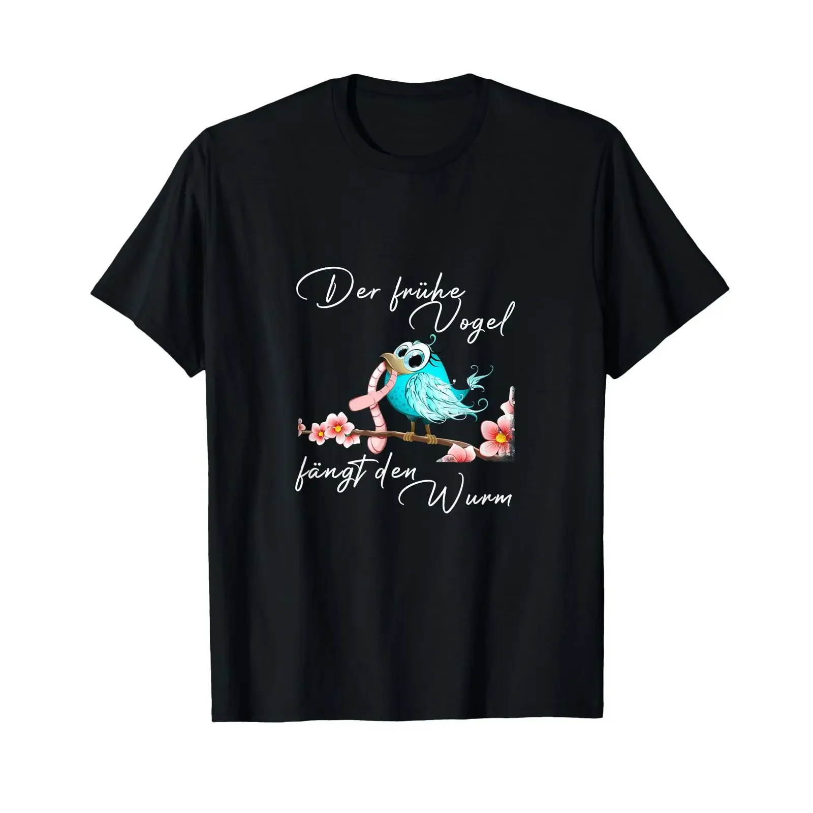 T shirt with German text Der frühe Vogel fangs den Wurm The early bird catches worm black vintage Washed fashion Comfortable