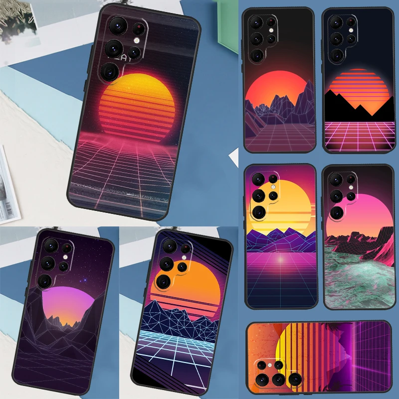 80S Vaporwave Retro Synthwave Sunset Case For Samsung Galaxy S23 Ultra S22 S21 S20 FE S10 S9 S8 Note 10 Plus Note20 Ultra Cover