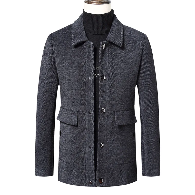

Hot Sale Men Winter Warm Solid Color Woolen Trench Coat Slim Outwear Overcoat Long Jacket Single-breasted Jackets Warm Coat 4XL
