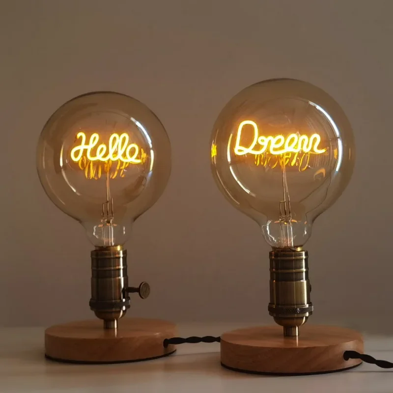 Edison Led Filament Bulb 220V E27 4W 2300K  Retro Style Curved Letter Home Love Dream Desk Lamp Decorative Night Light