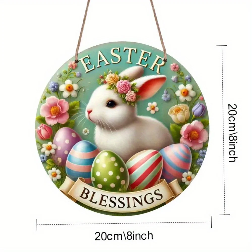 Country-style wooden Easter sign with bunny and colored eggs-charming door decoration for home, farmhouse, garden and more-no