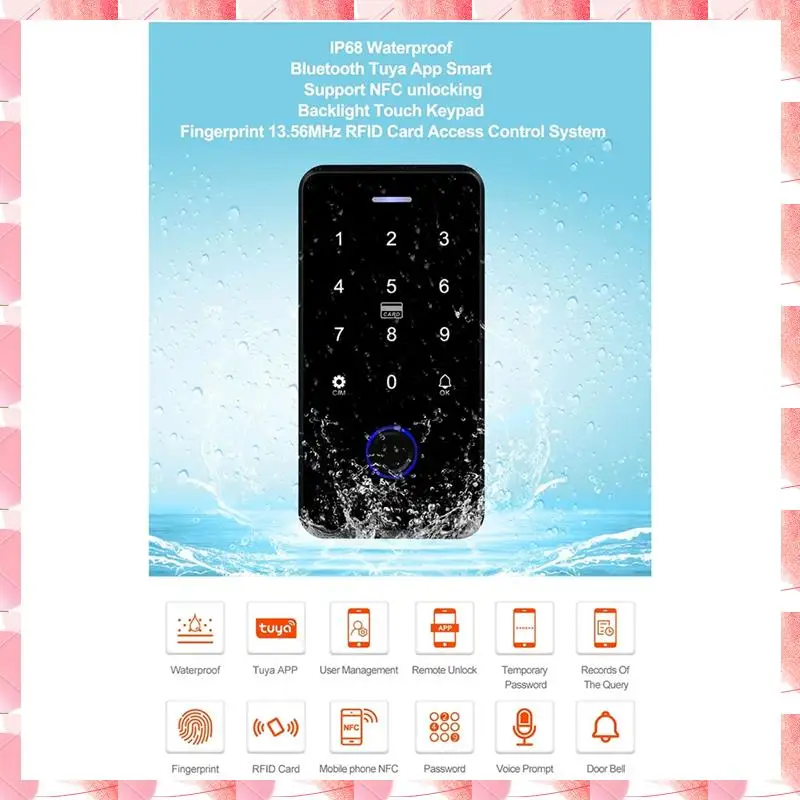 JAJA NFC Bluetooth Tuya APP Access Control Keypad Waterproof RFID Keyboard 13.56Mhz Biometric Fingerprint Touch Door Opener Dura