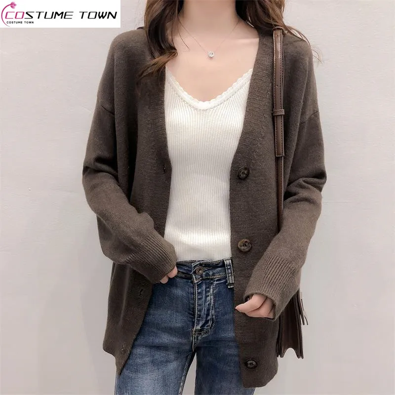 

Spring and Autumn Sweaters Women's Cardigan Tide 2023 New Korean Edition Women's Fashion Slim V-neck Knit Large Coat