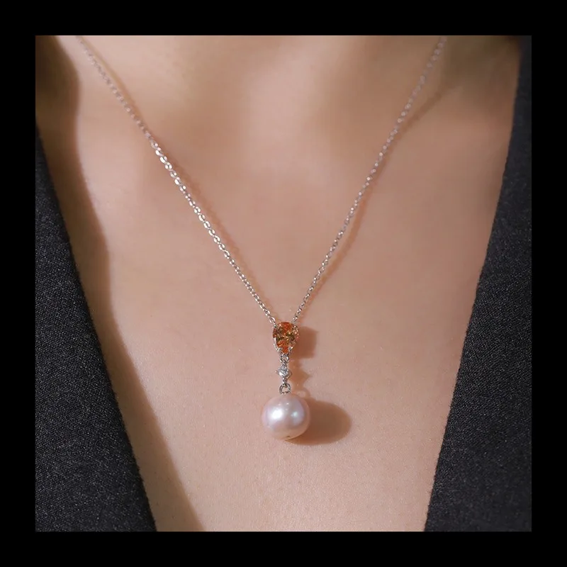

Серебряное циркониевое ожерелье с каплями воды, кулон из натурального пресноводного жемчуга, геометрический розовый жемчуг для предложения подруги