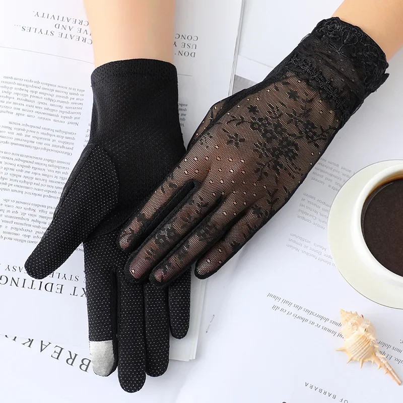 

New Women Summer Ice Silk Lace Anti Ultraviolet Thin Electric Car Driving Anti-skid Breathable Cool Sun Protection Gloves