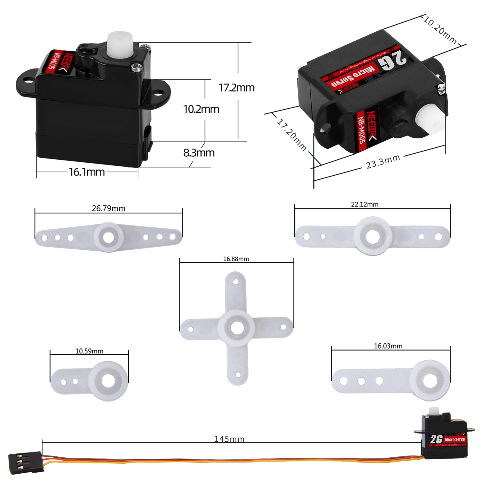NEEBRC 2g Mini Servo Micro Servo Waterproof Coreless Motor Plastic Gear Digital for RC Car Fixed-wing Plane Helicopter Robot Toy