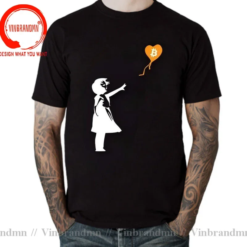 Bitcoin Balloon Guys Banksy Loves Bitcoin Series Men T Shirts Crypto Ethereum T-Shirt Btc Blockchain Tee Dogecoin Shirt Clothes