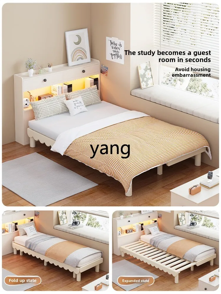 Lmm solid wood retractable bed, small apartment, second bedroom, bed that does not take up space, study pull-out sofa bed