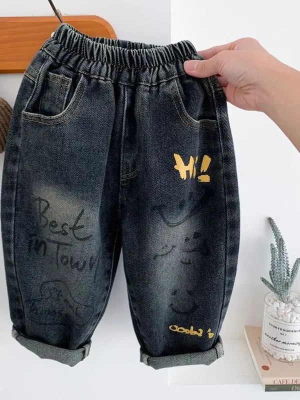 

Джинсы для девочек на весну-осень, повседневные, однотонные, детская одежда для начальной школы, модные, свободного кроя