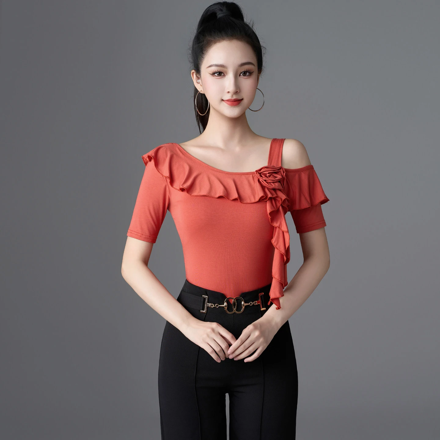 

2026 New Latin Dance Tops For Women Modal Short Sleeved Shirt Samba Chacha Tango Adult Female Modern Latin Dance Wear XH4998