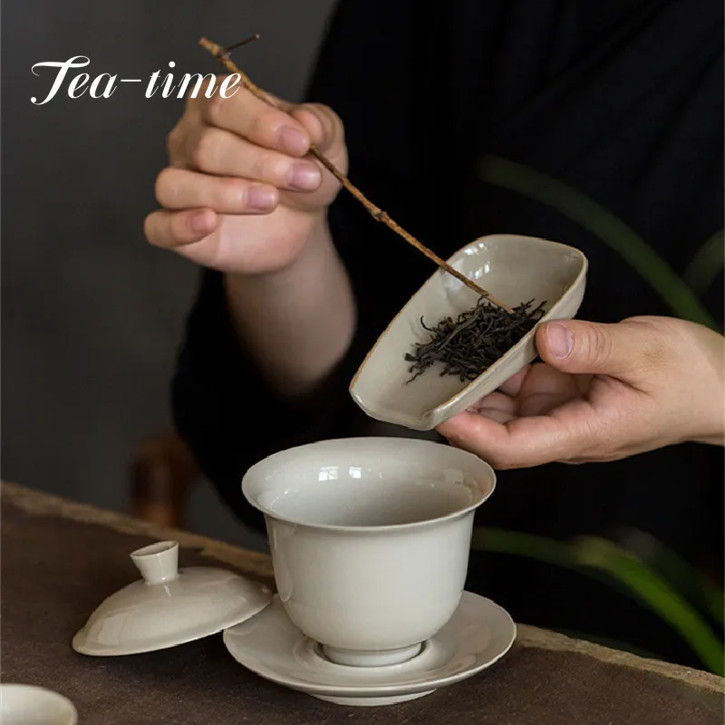 Plant Ash Tea Spoon Ceramic Household Wake-up Tea Lotus Tea Appreciate Tea Shovel Japanese Tea Vessel Kung Fu Tea Ceremony