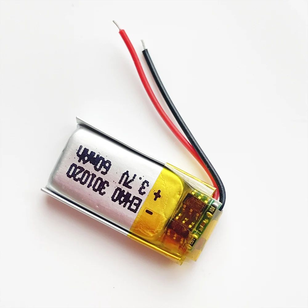 3.7V 60mAh Lithium Polymer LiPo Rechargeable Battery 301020 with JST 2Pin 1.0mm Plug For Mp3  Bluetooth Headset Speaker 3D Glass