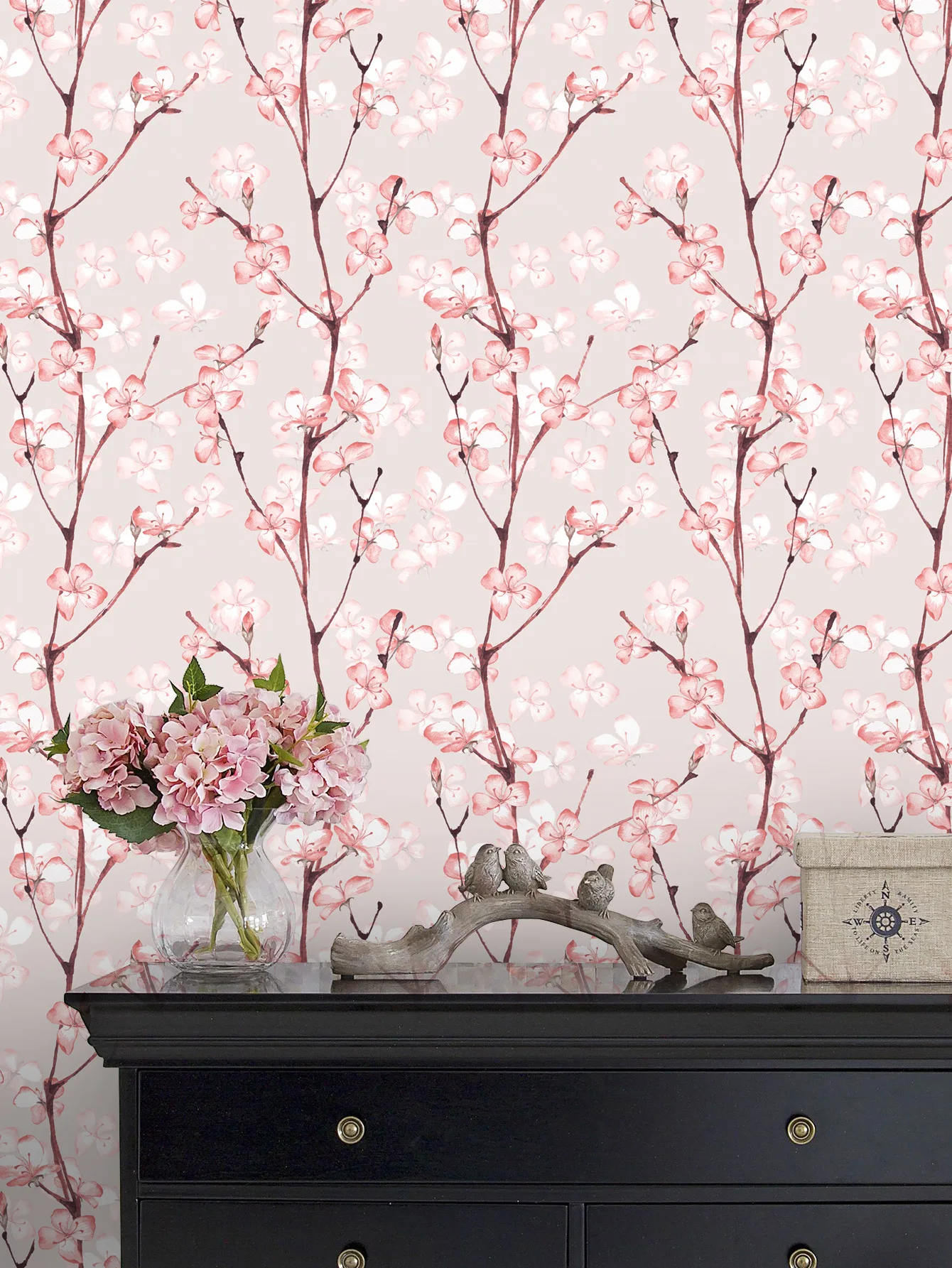 Peach Blossom Branch Peel and Stick Wallpaper Home Decoration Pink Floral Wall Paper for Bedroom Bathroom Contact Paper Cabinets