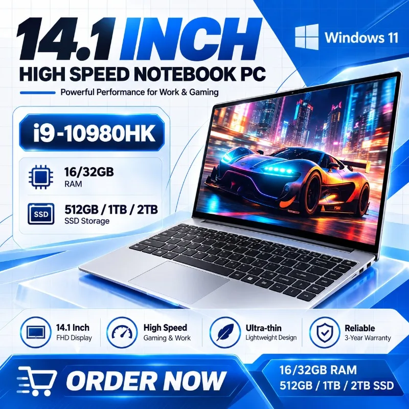 NEW Intel Core I9 10980HK 14.1inch Laptop 16/32GB RAM 1TB/2TB SSD Gaming Laptops Portable Computer Pc Office New Fast Slim HD