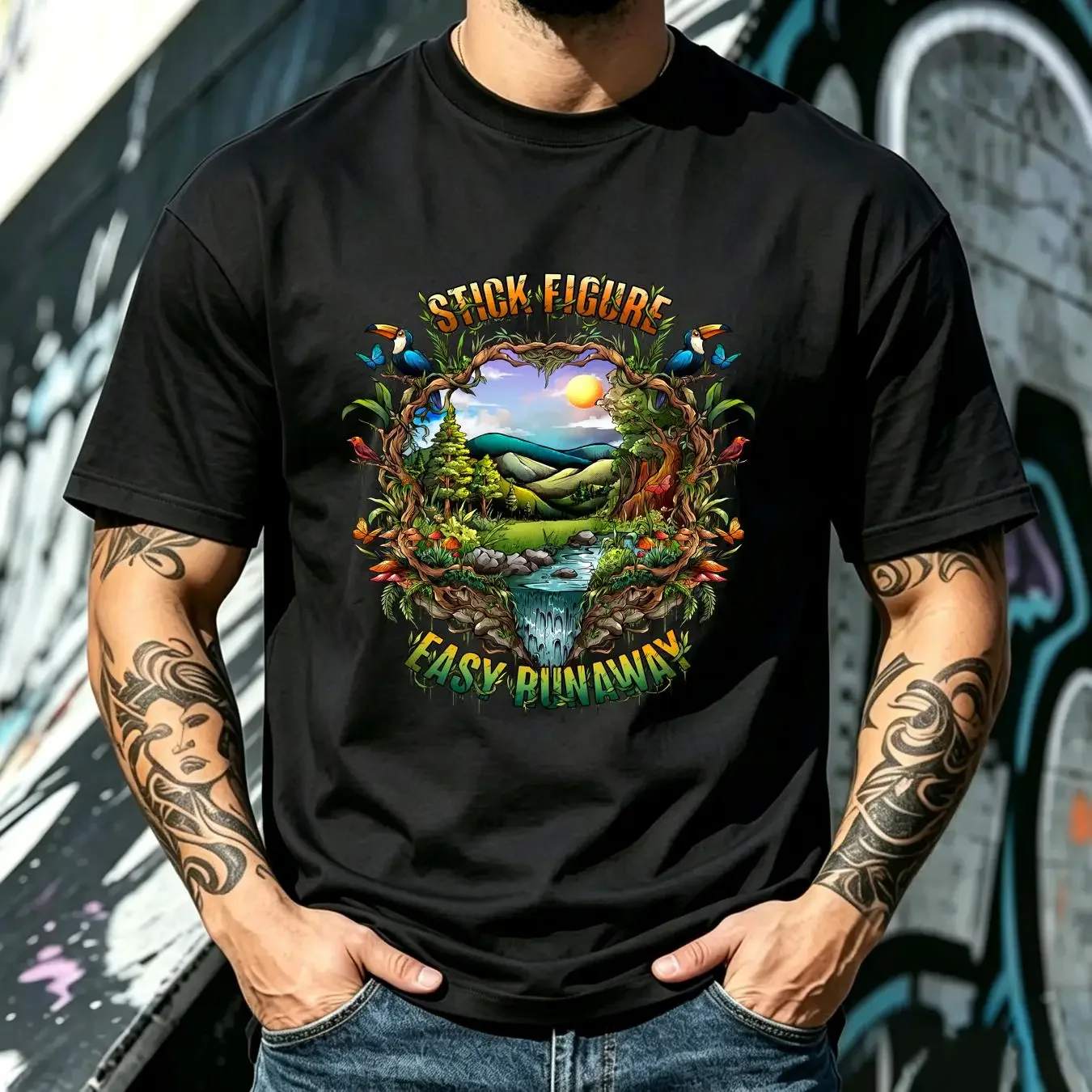 washed T Shirt Easy Runaway Stick Figure Reggae Full Size S 5XL long or short sleeves vintage Washed homme streetwear Stylish