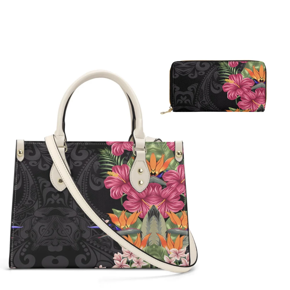 

Women Fashionable Polynesian Customizable Travel Tote Spacious Island Print Combo Bag Matching Wallet Weekend