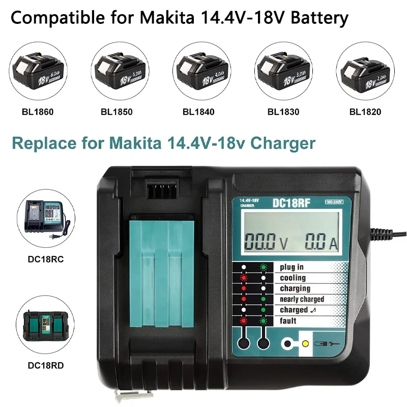 DC18RF DC18RC Battery Charger for Makita 14.4V/18V Li-ion Battery with USB LCD Screen Charging for BL1830 BL1815 BL1430 BL1850