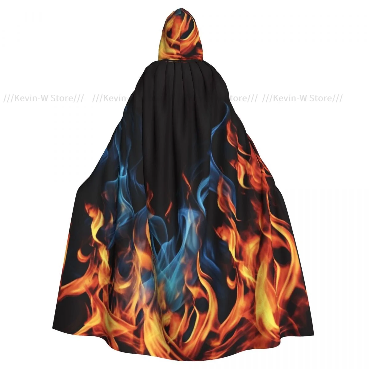 Long Cape Cloak Blazing Blue Fire Hooded Cloak Coat Autumn Hoodies