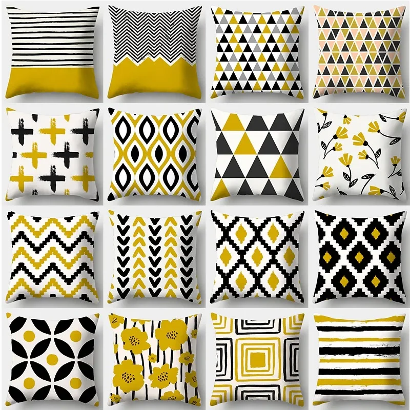 Yellow Striped Plaid Pillowcase 45cmX45cm Square Sofa Pillow Cover Creative Graphics Cushion