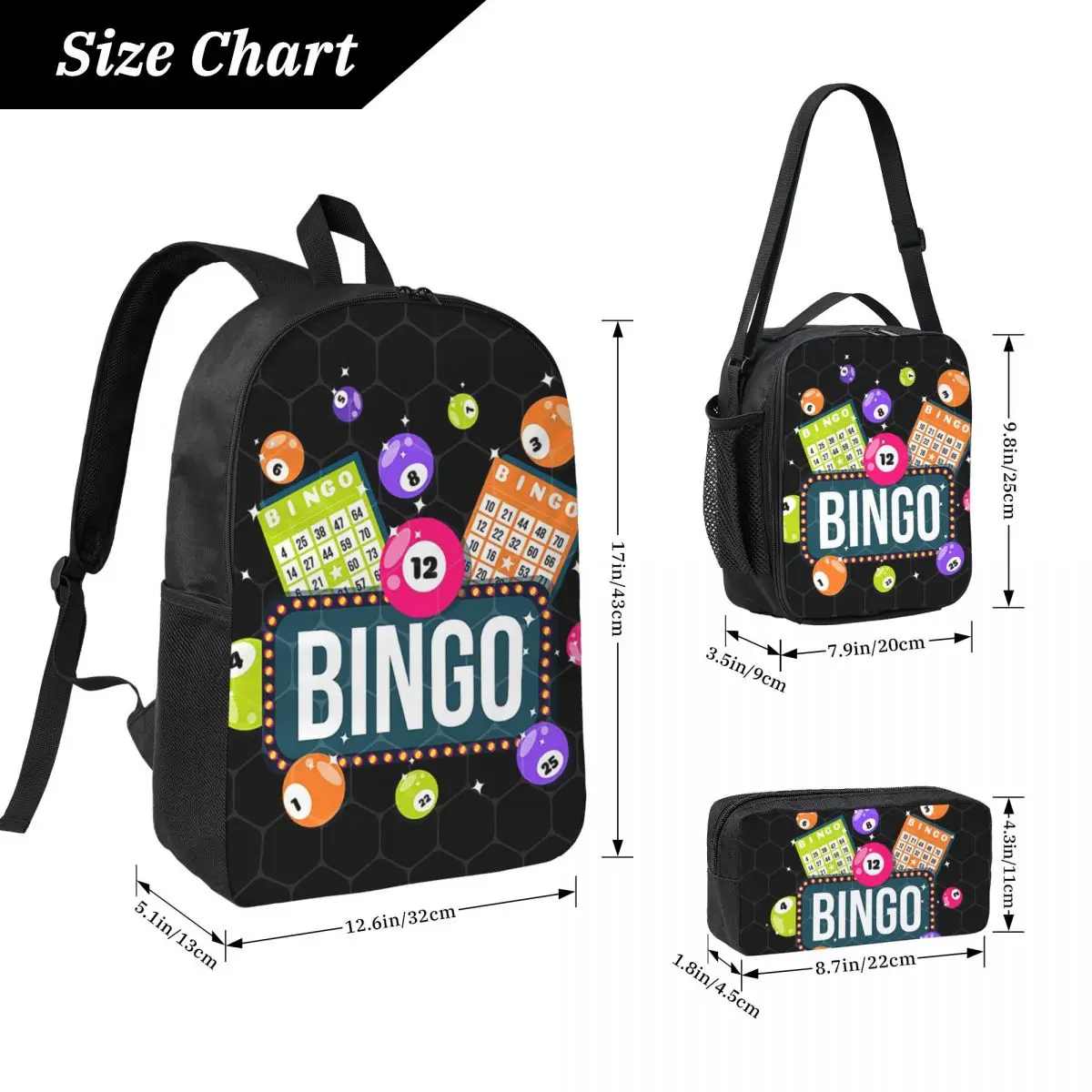 Come For Bingo Game Backpack Boys Girls BookBag School Bag Laptop Shoulder Bags 3ps Insulated Lunch Bag Pencil Case