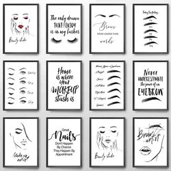 Fashion MakeUp Canvas Painting Eyebrow Eyelashes Wall Art Lips Poster Beauty Salon Decoration Girl Bedroom Room Decor Picture