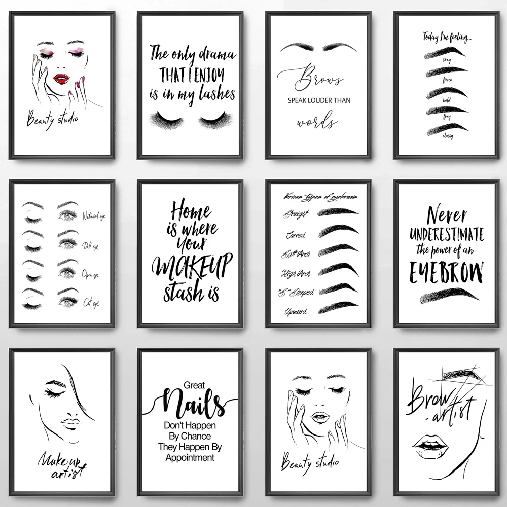 Fashion MakeUp Canvas Painting Eyebrow Eyelashes Wall Art Lips Poster Beauty Salon Decoration Girl Bedroom Room Decor Picture