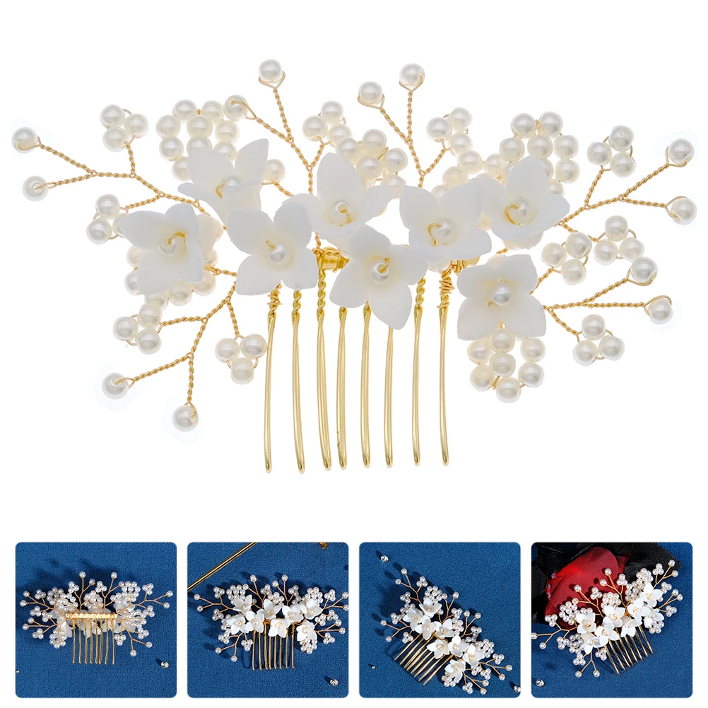 

Elegant Pearl Flower Hair Comb New Chinese Style Wedding Bridal Accessories Durable Chic HSJ6817G Matching Wedding Dress Evening