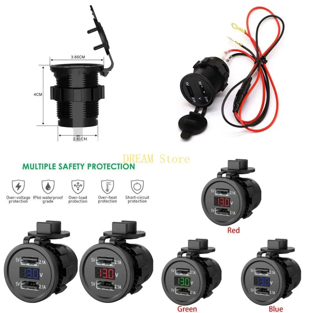 

5V 2.1A Waterproof Dual Ports USB Socket Adapter Power Outlet for 12-24V Motorcycle Vehicles Car Boat best sale