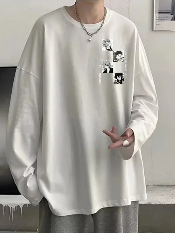 

plus Size 300 Pou Trendy Long Sve T-irt Men's Sle Autumn Faion Versatile Base irt Loose Top Cotton round Ne