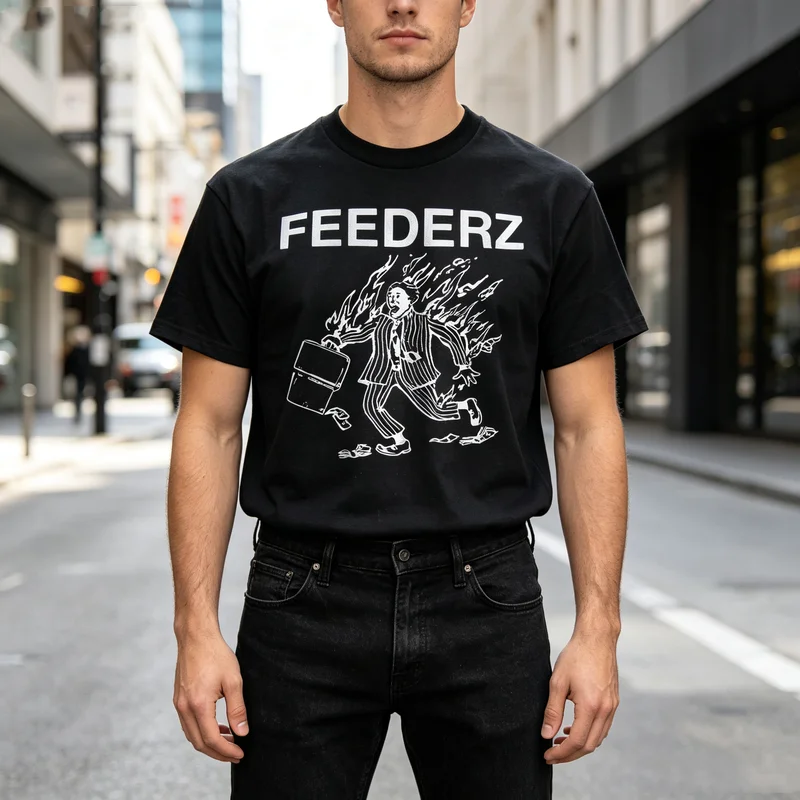 Feederz Graphic T Shirt Fireman Briefcase Print Mens Cotton Crew Neck Casual Streetwear Harajuku Y2k Top