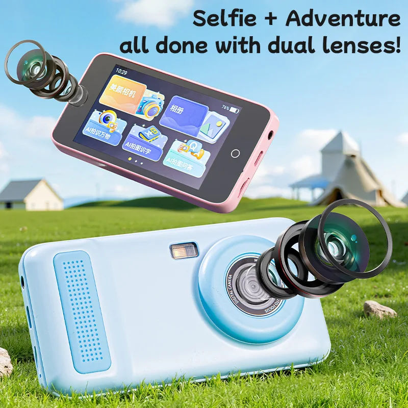 JJRC Kids AI Smart Camera Dual Lens Touch Screen HD Selfie Multi - function Children's Digital Camera Educational Toy for Girls