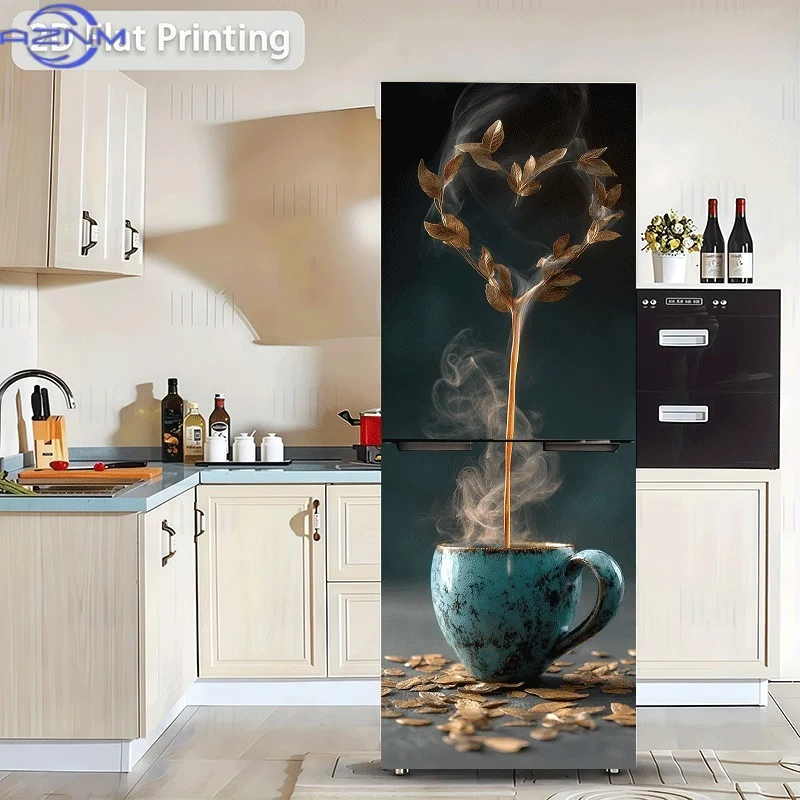 A Sticker Featuring a Heart-Shaped Leaf Branch Design Created from Coffee in Steam, Suitable for Wall And Refrigerator Applica