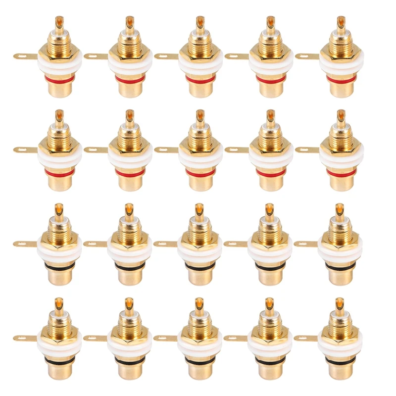 20Pcs Gold Plated RCA Terminal Jack Plug Female Socket Chassis Panel Connector For Amplifier Speaker