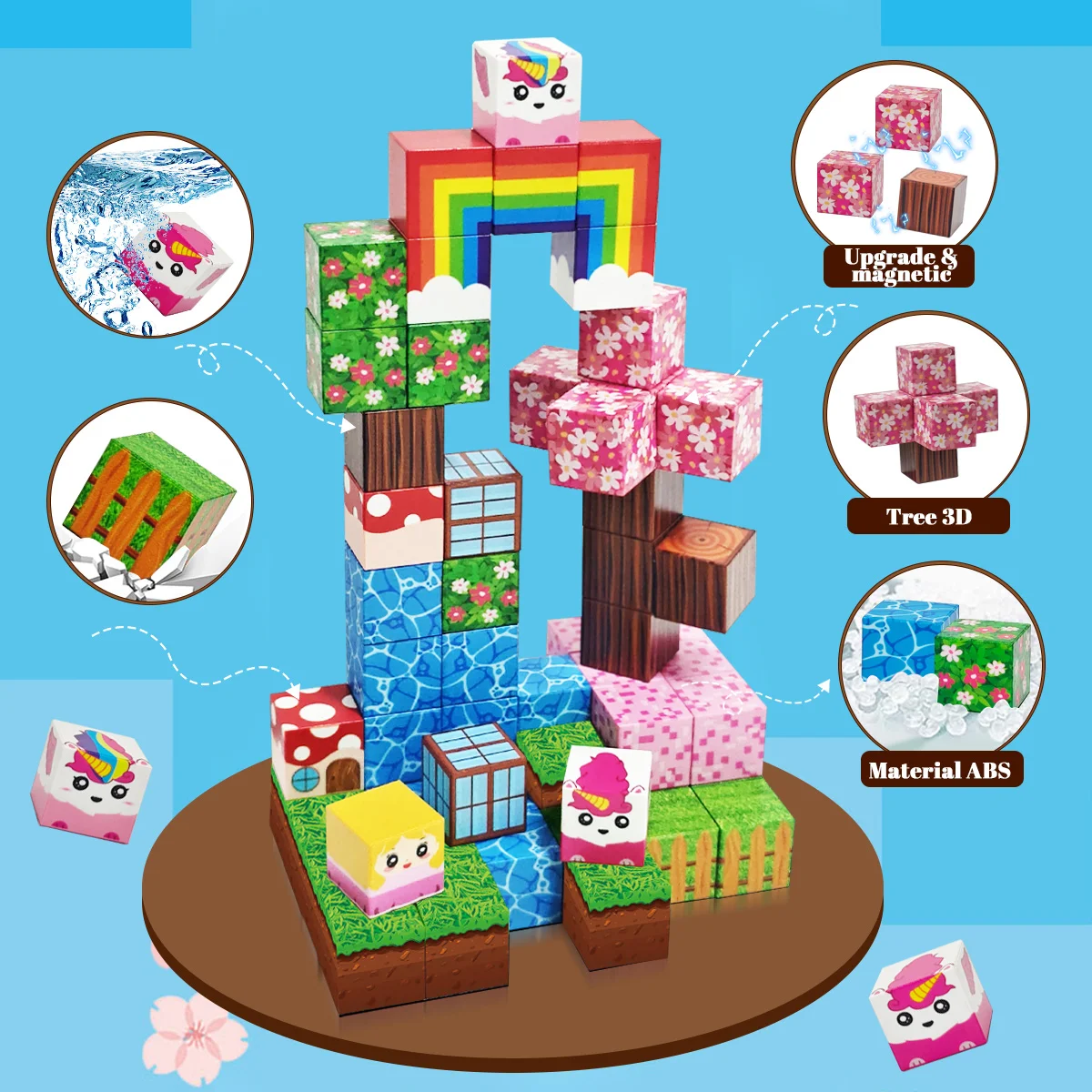 자석 블록, 무지개 유니콘 자석 큐브, 소녀와 소년을 위한 교육용 장난감, 이상적인 크리스마스 생일 선물