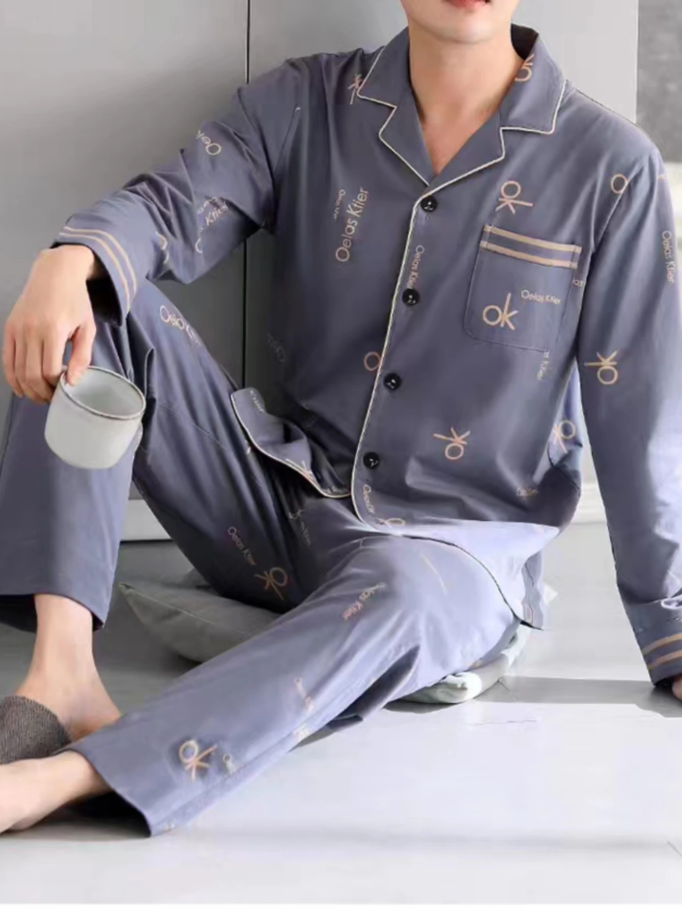 Men's Pajamas Spring & Fall 2025 New High-End Long-Sleeved Casual Large Size Home Wear Set