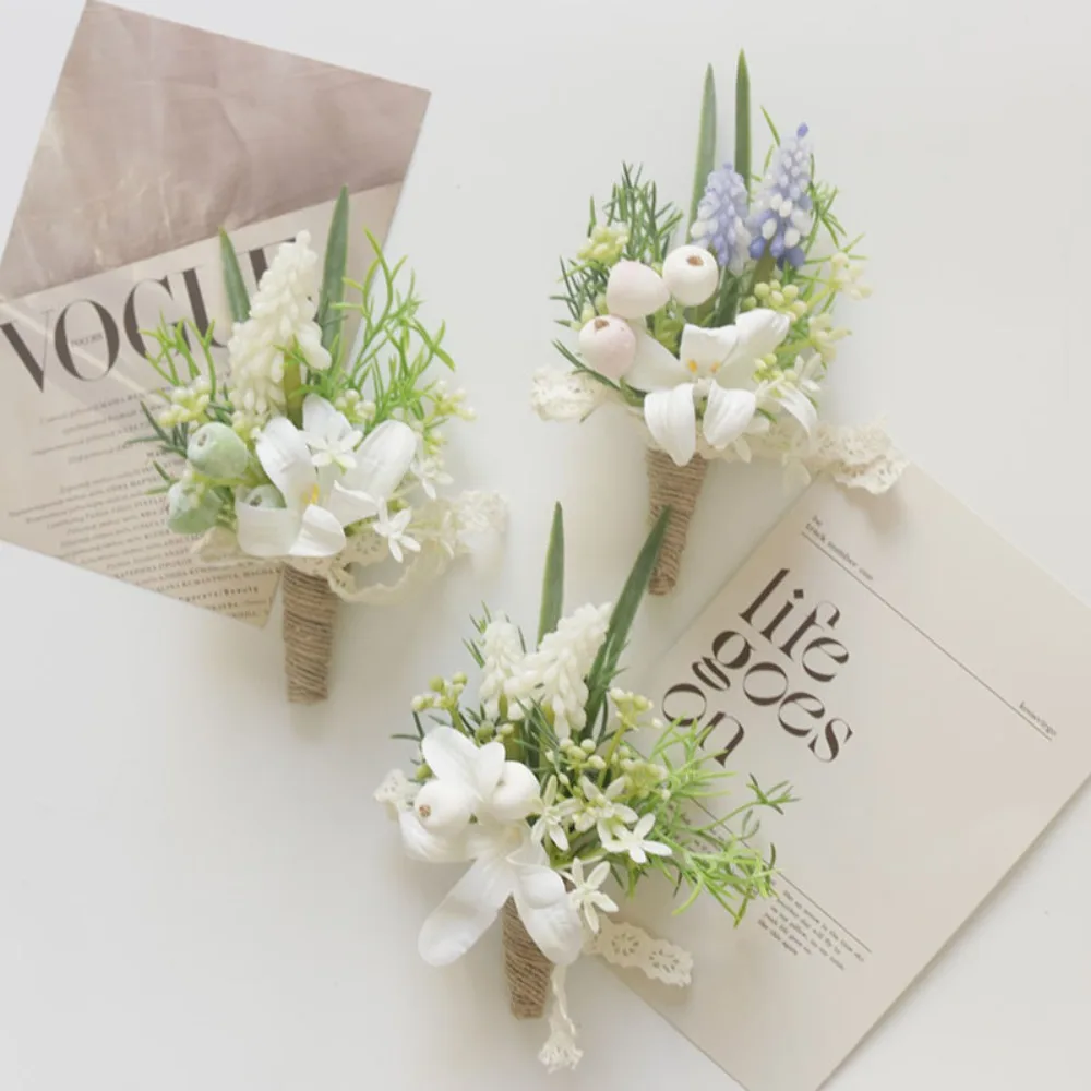 

Artificial Flower Things for Wedding The Groom Party Ivory for Ceremony Boutonniere on Hand Marriage Decoration