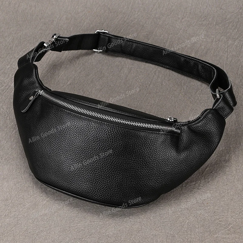 Men Vintage Top Grain Leather Crossbody Bag, Casual Sling Chest Bag, Large Capacity Sports Waist Fanny Pack, Phone Pouch